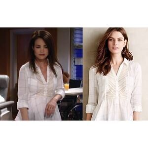 Maeve Cotton Cream Colored Blouse Top Spring Ruffled V-Neck Size 6